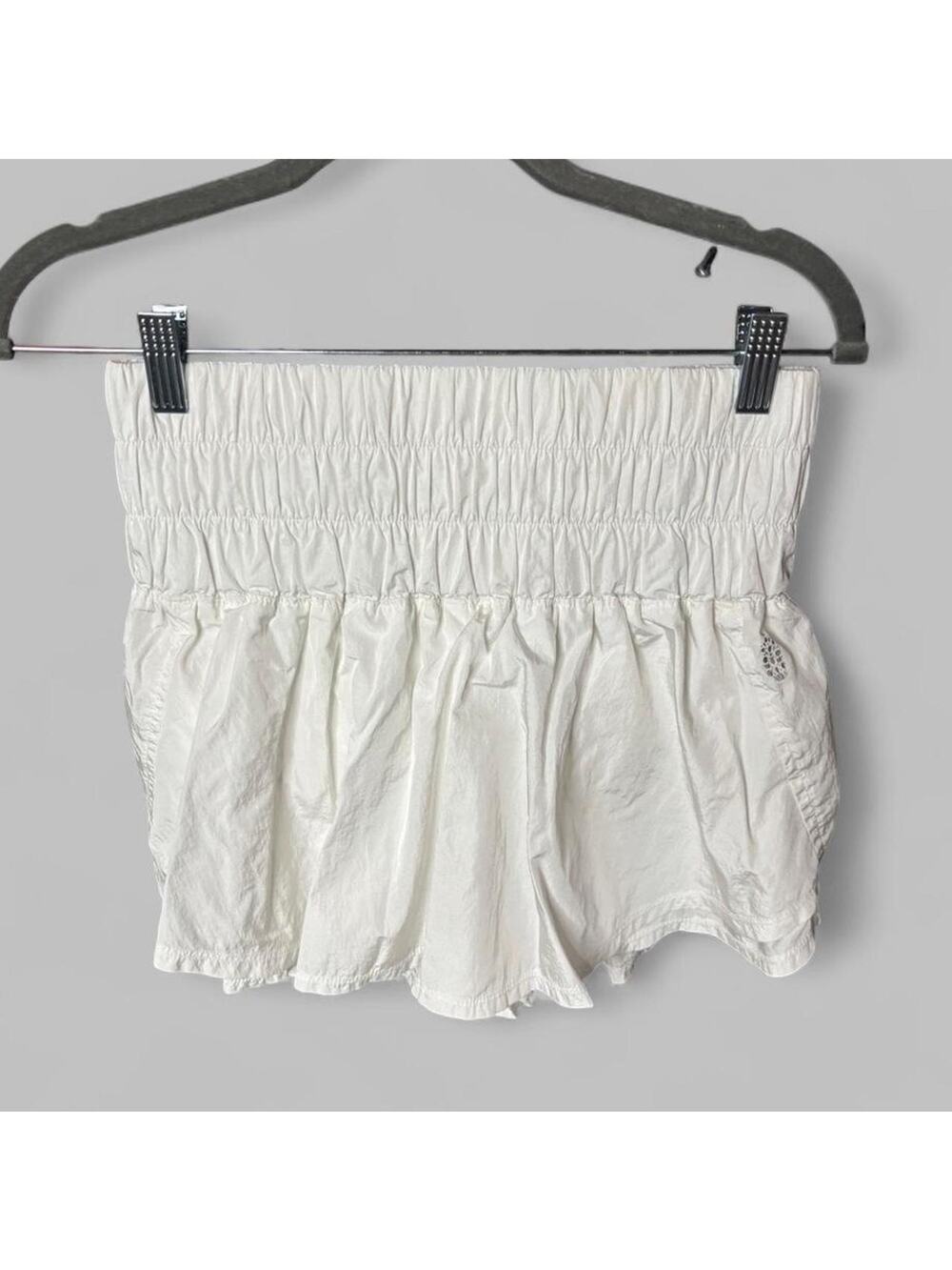 Free People FP Movement The Way Home Shorts White High Waisted Smocked M